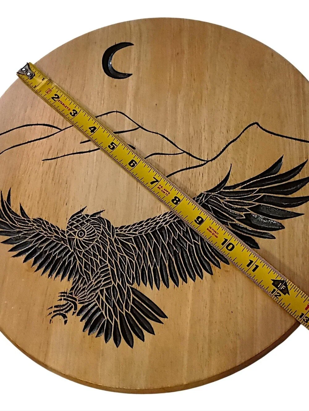Hand Carved Owl Wooden Lazy Susan Turntable Serving Tray Rustic‎ Cabin Woodland